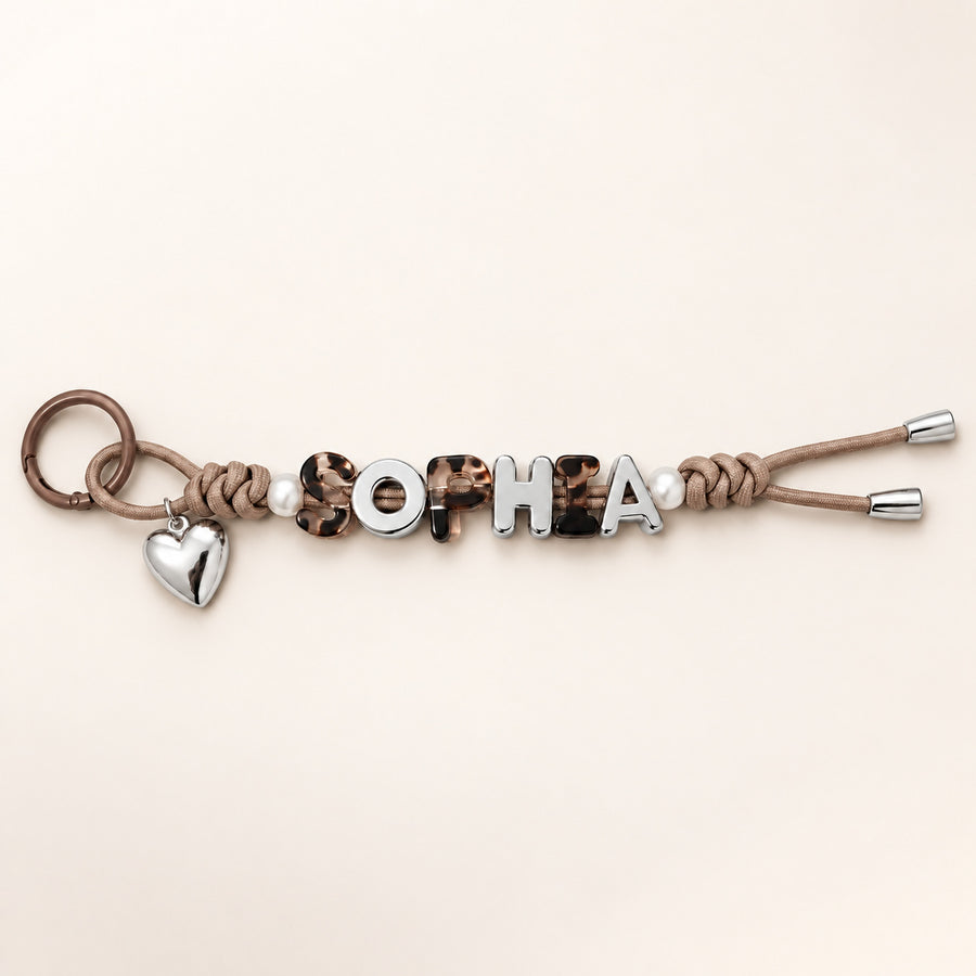 Personalized Chunky Letters Leopard Print Keychain